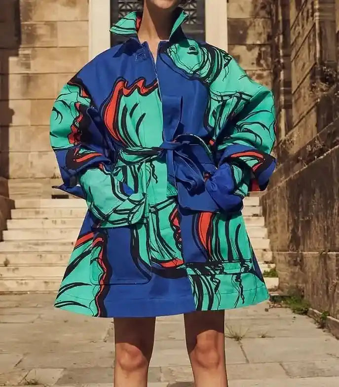 Emily In Paris Season 2 Lily Collins Blue Printed Coat