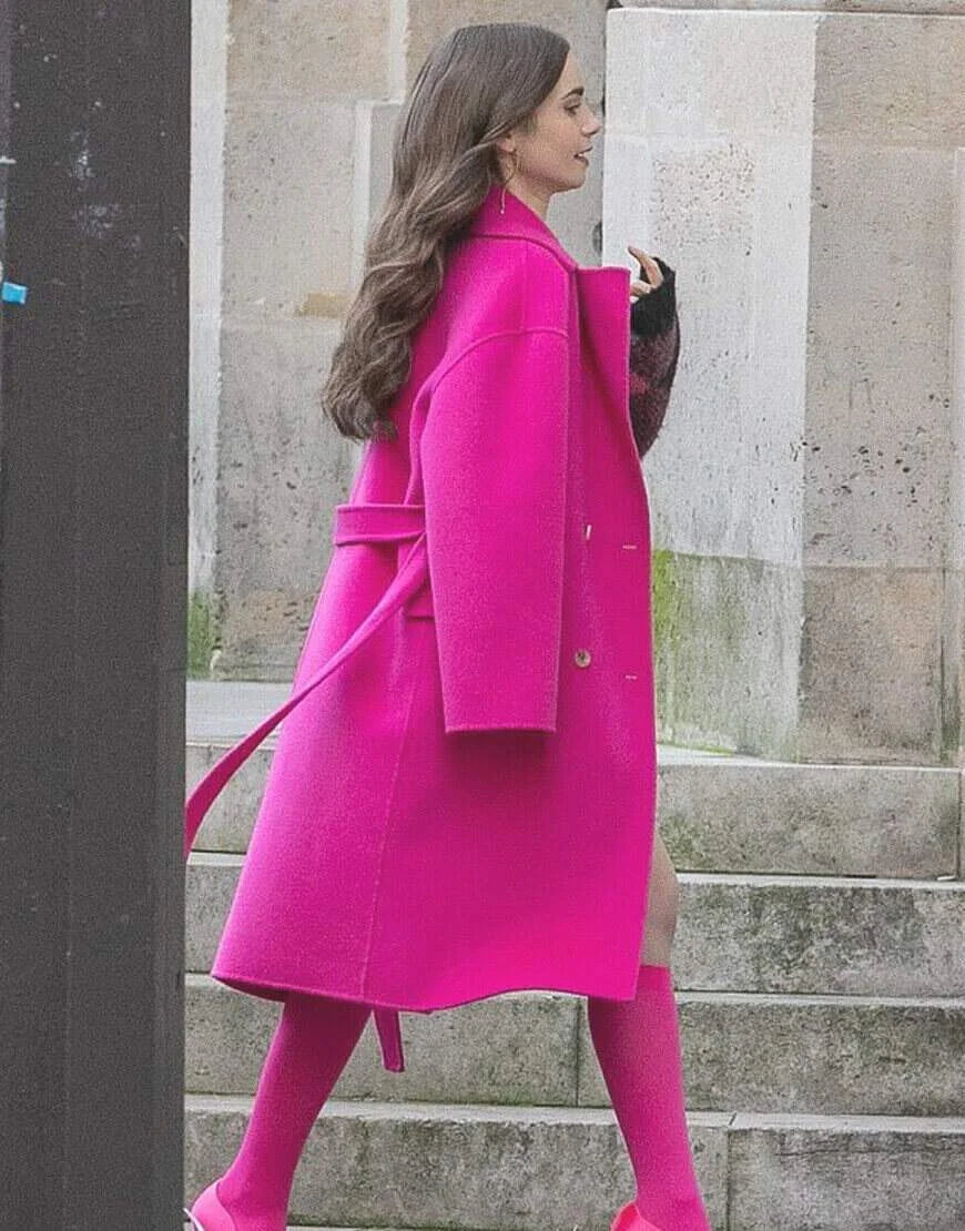 Lily Collins Emily Pink Car Coat