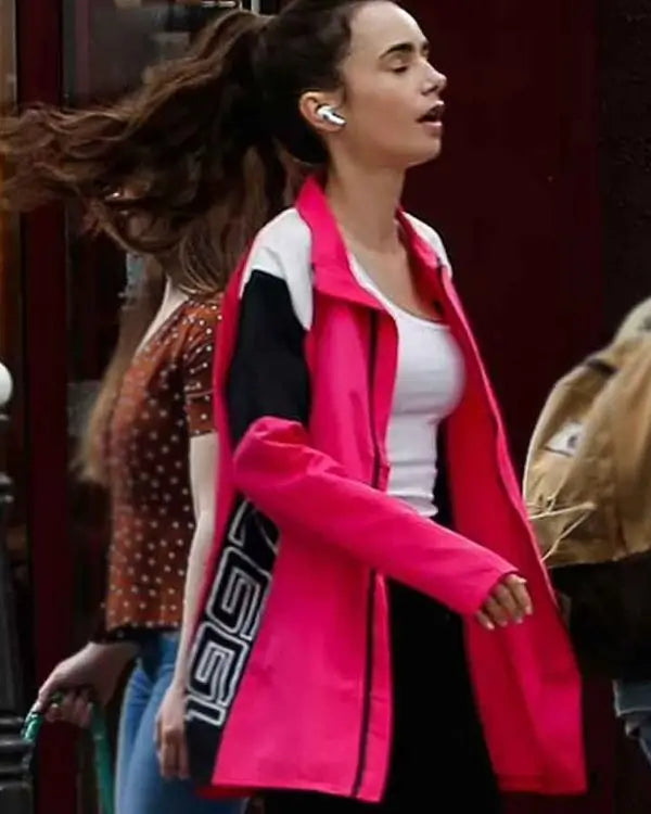 Emily In Paris Season 2 Lily Collins Pink Fleece Jacket