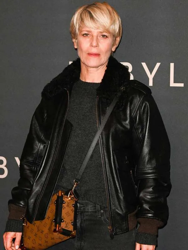 Marina Fois Babylon Movie Premiere Black Leather Jacket