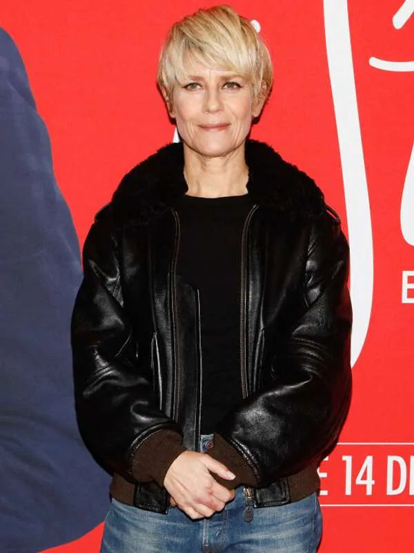 Marina Fois Babylon Movie Premiere Black Leather Jacket