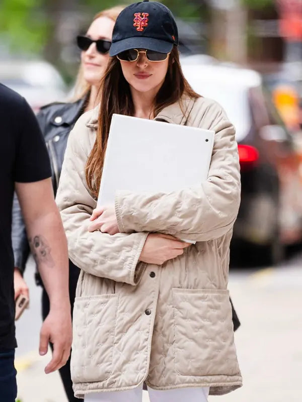 Materialists 2024 Dakota Johnson Quilted Jacket