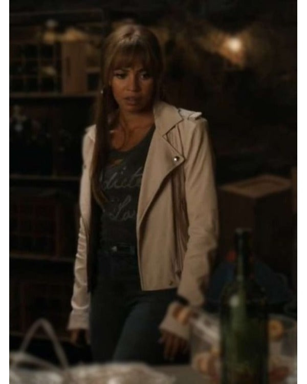 Wild Cards 2024 Vanessa Morgan White Leather Jacket