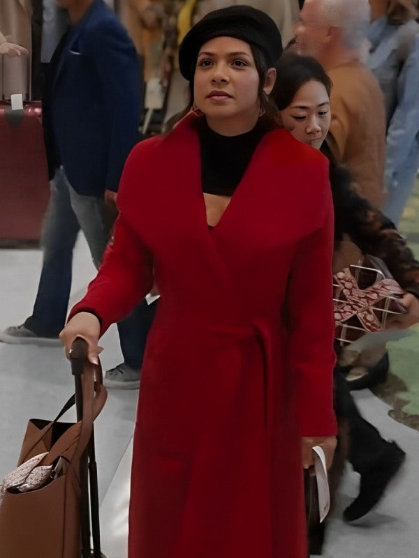 Meet Me Next Christmas Christina Milian Red Wool Coat