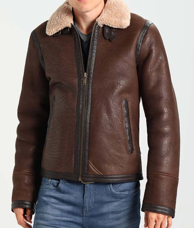 Mens Dark Brown Aviator Style Jacket