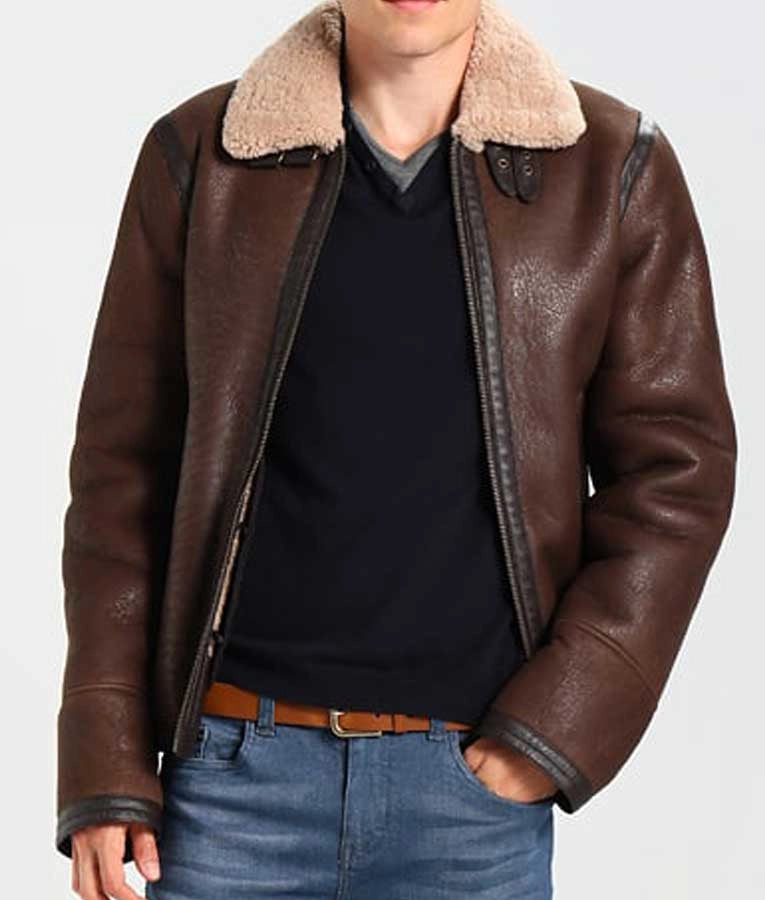 Mens Dark Brown Aviator Style Jacket