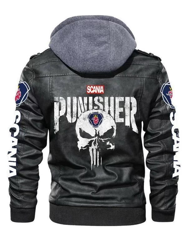 Mens Hooded Black Punisher Jacket