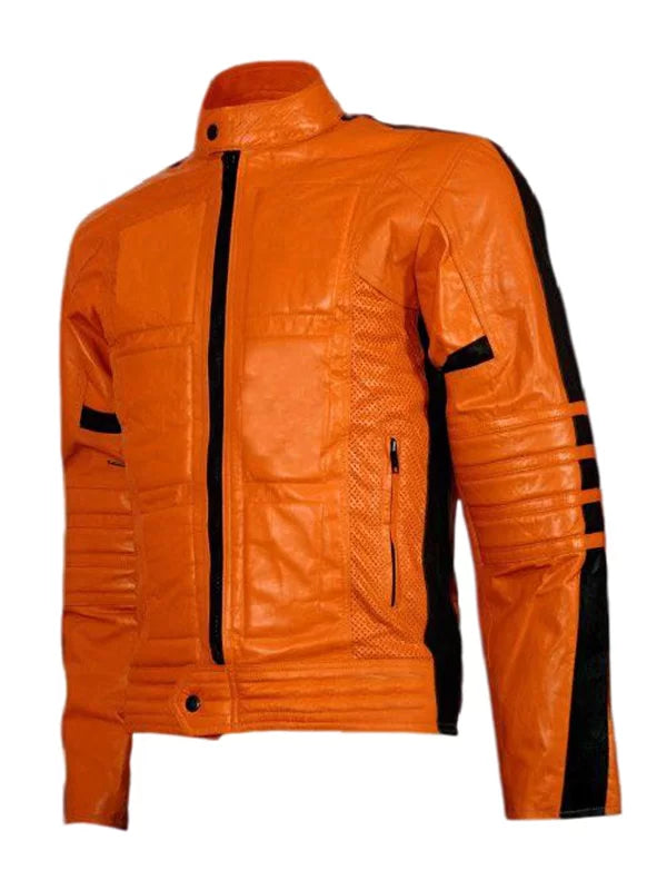 Men’s Orange Biker Leather Jacket