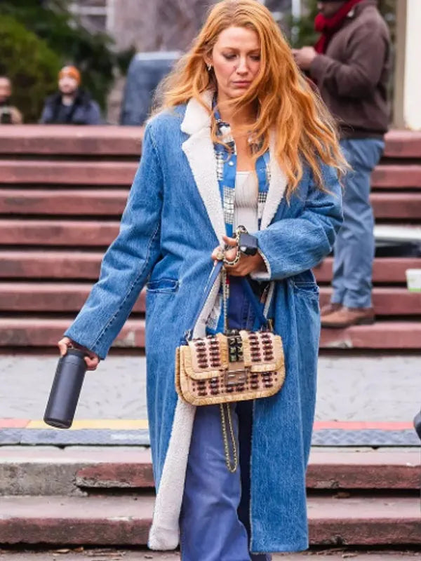 It Ends With Us 2024 Blake Lively Blue Shearling Coat