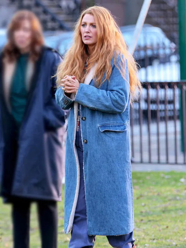 It Ends With Us 2024 Blake Lively Blue Shearling Coat