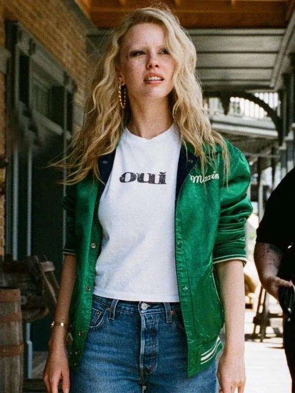 MaXXXine 2024 Mia Goth Green Varsity Jacket