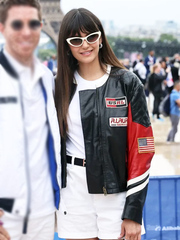 Nina Dobrev Paris Olympics 2024 Leather Jacket