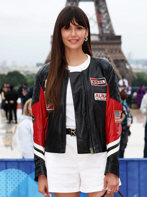 Nina Dobrev Paris Olympics 2024 Leather Jacket