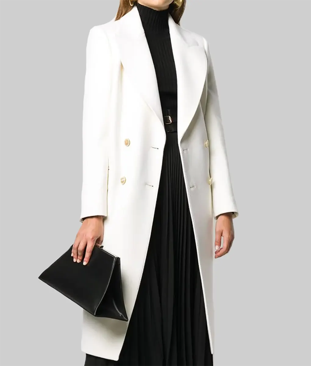 Nina Dobrev White Long Coat