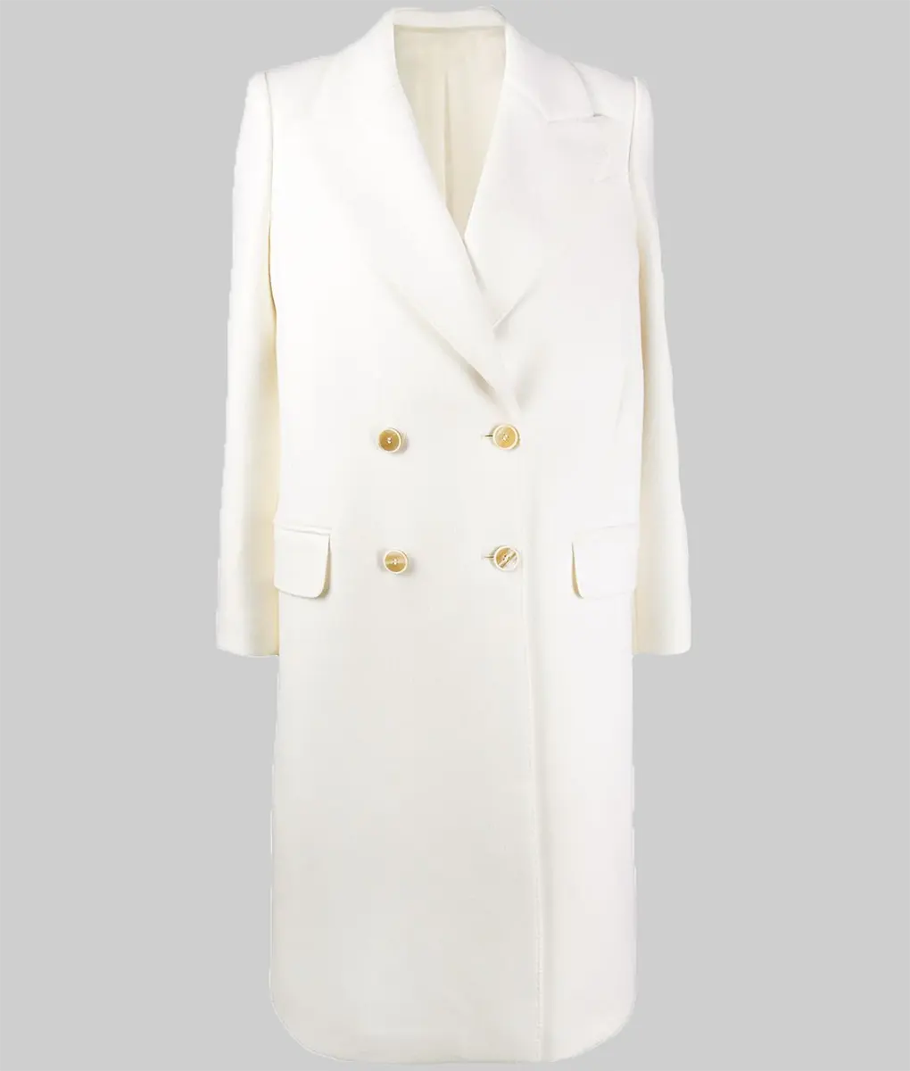 Nina Dobrev White Long Coat