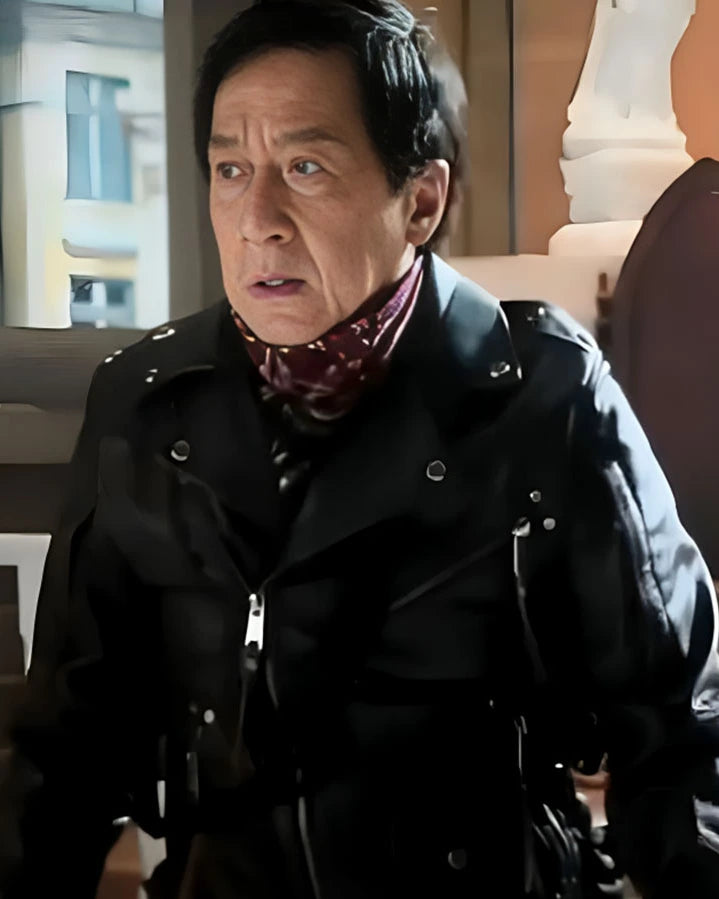 Jackie Chan Panda Plan 2024 Brown Leather Jacket