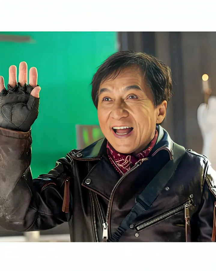 Jackie Chan Panda Plan 2024 Brown Leather Jacket