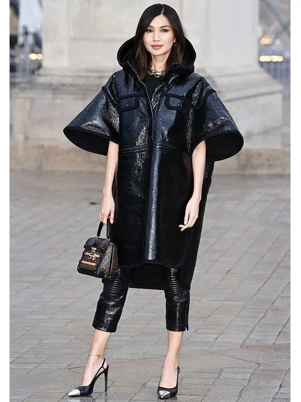 Gemma Chan Black Leather Coat