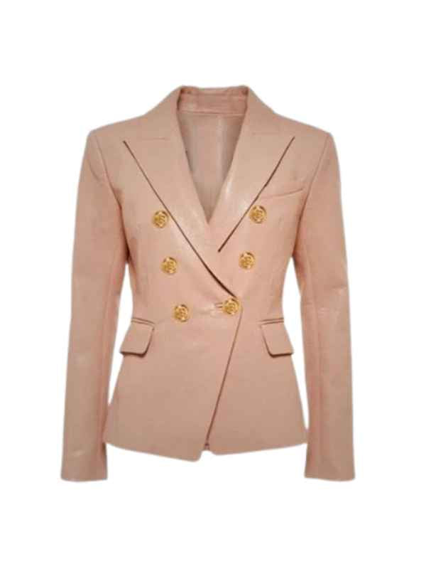 Womens Pink Leather Blazer