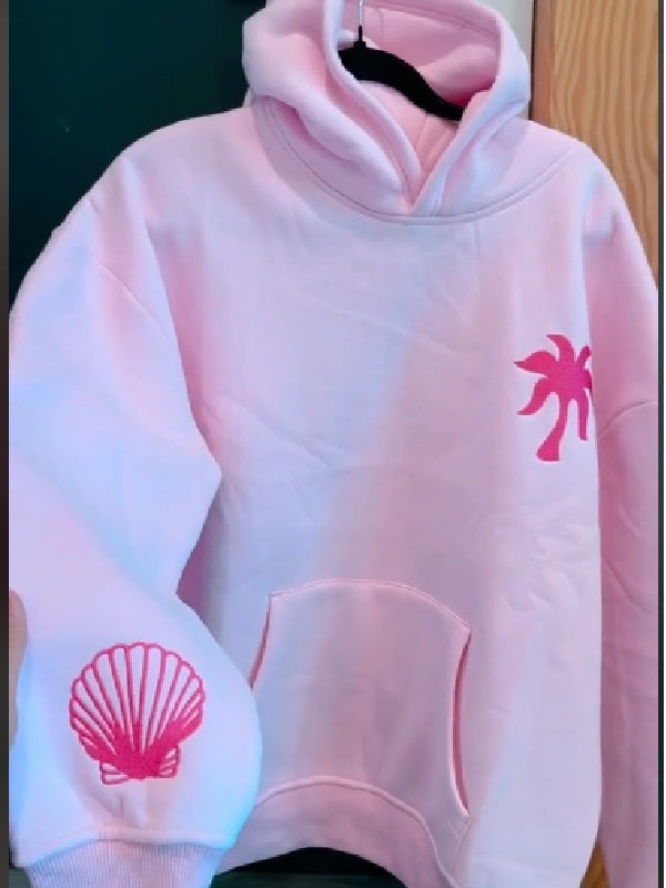 2024 Pink palm Puff Flower Hoodie