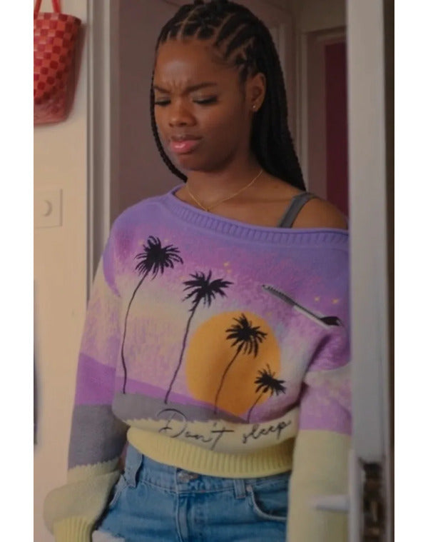 Queenie 2024 Cristale De’Abreu Purple Sunset Graphic Sweater