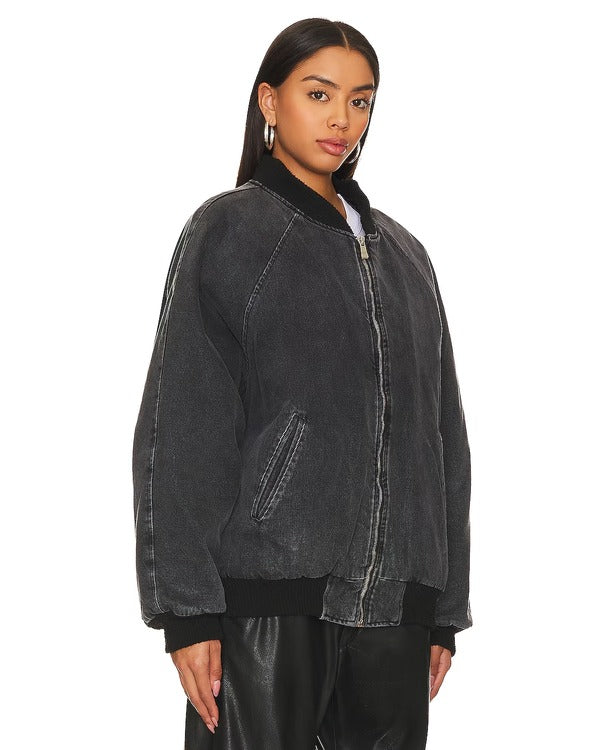 Queenie 2024 Dionne Brown Black Denim Bomber Jacket