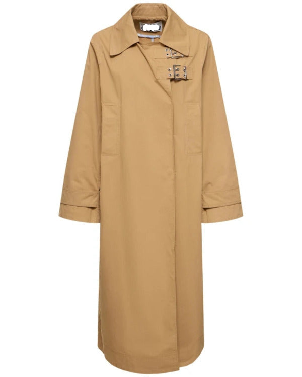 Elsbeth 2024 Elizabeth Lail Beige Twill Buckle Coat