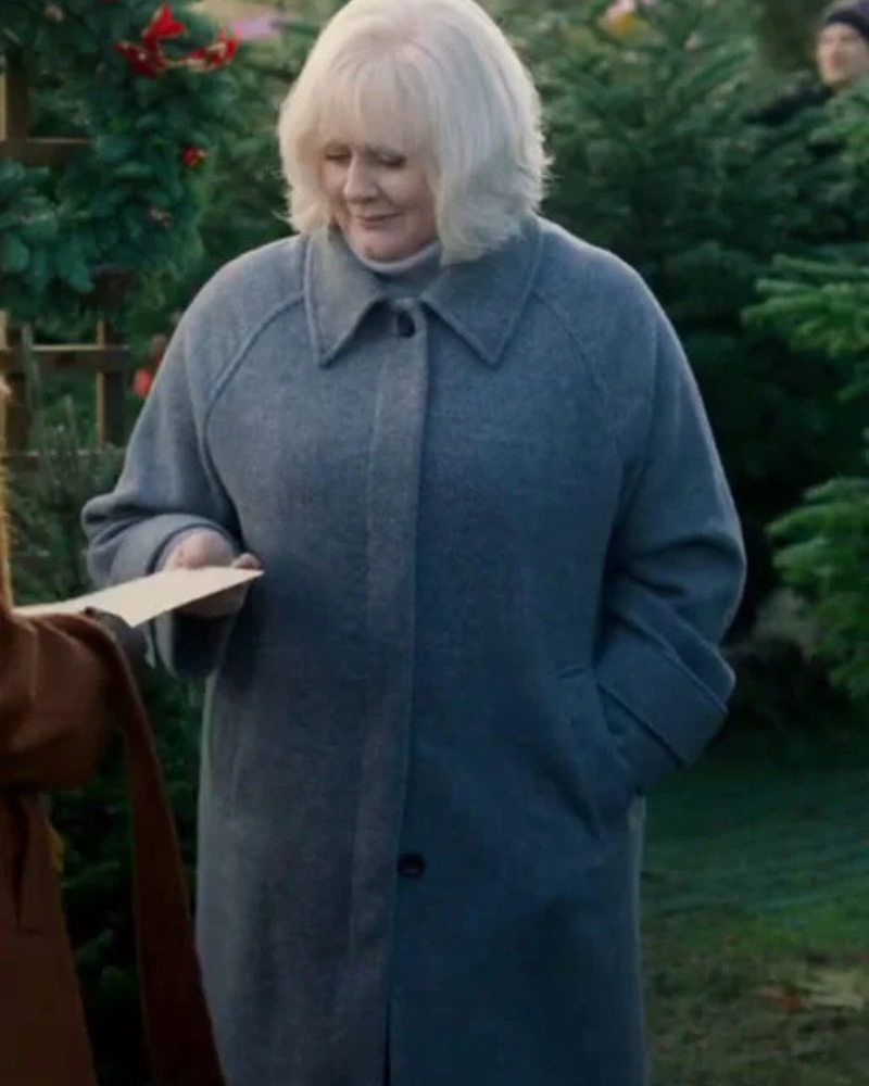 Sarah Lancashire Black Doves Grey Wool Trench Coat