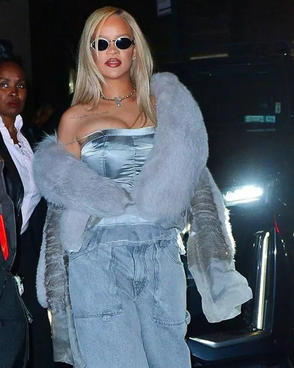 Rihanna NYC 2024 Grey Fuzzy Jacket