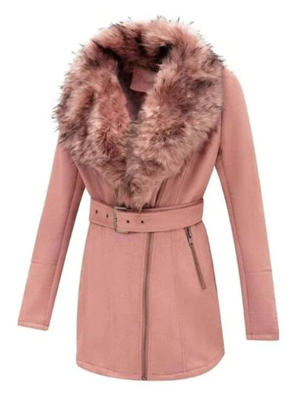 Women's Pink Suede Leather Pea Coat