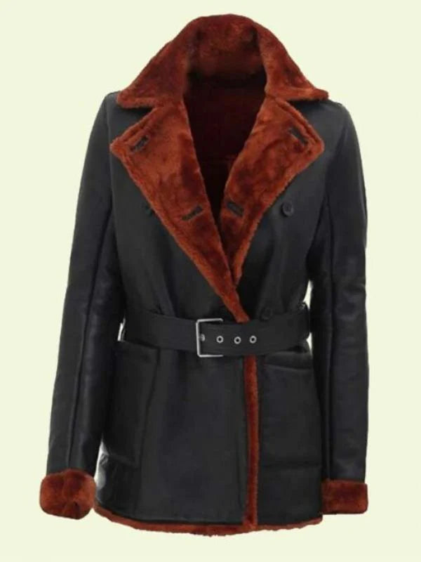 Women’s Black Leather Shearling Coat