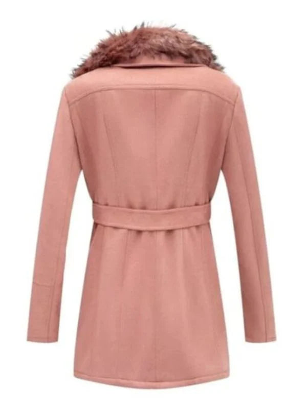 Women's Pink Suede Leather Pea Coat