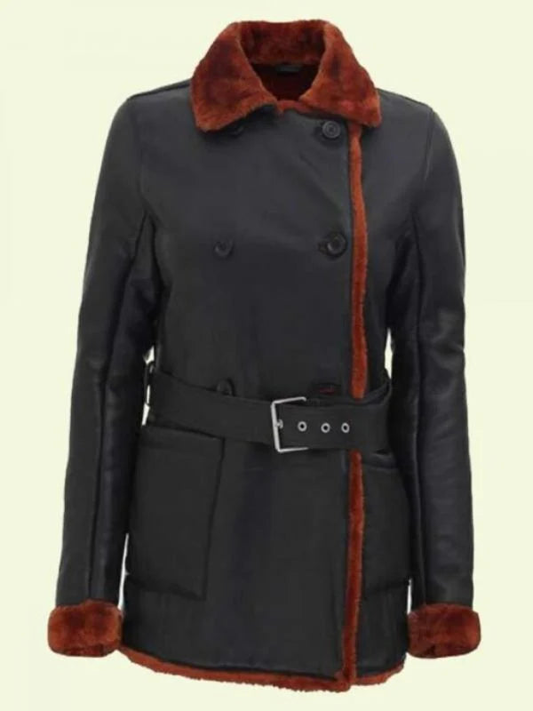 Women’s Black Leather Shearling Coat