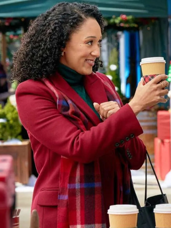 Tamera Mowry-Housley Scouting For Christmas 2024 Red Wool Coat