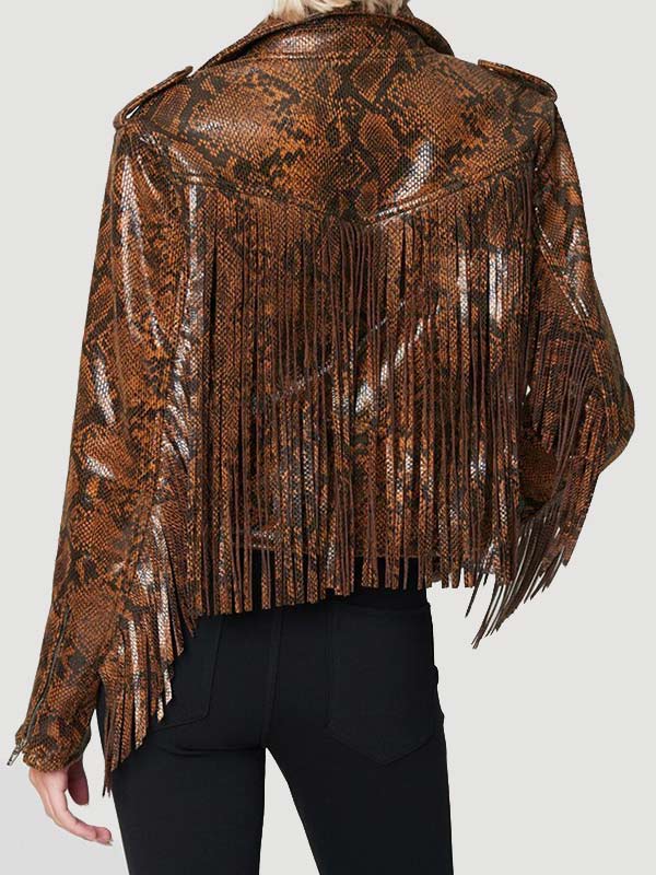 Womens Snake Skin Fringe Leather Jacket