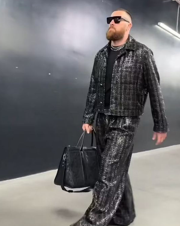 Super Bowl 2024 Travis Kelce Black Suit