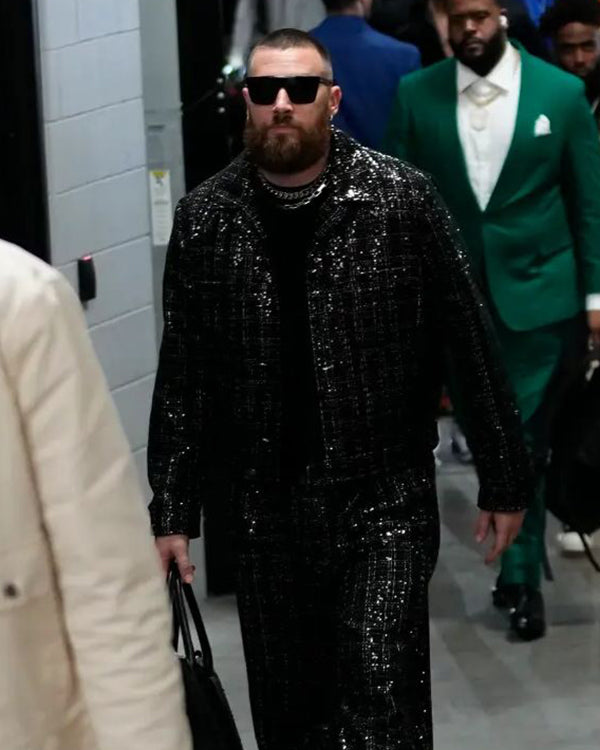 Super Bowl 2024 Travis Kelce Black Suit