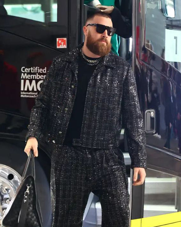 Super Bowl 2024 Travis Kelce Black Suit