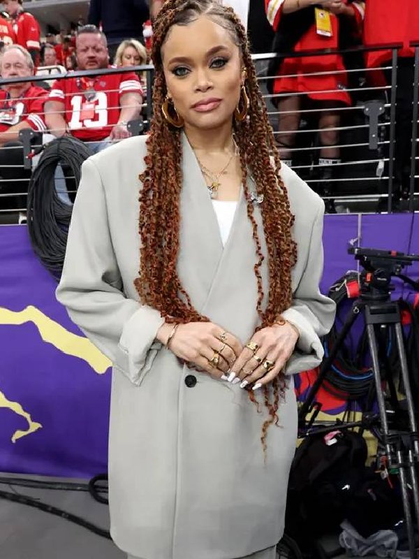 Andra Day Super Bowl LVIII Grey Coat