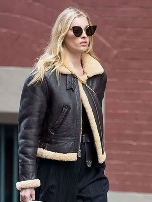 Elsa Hosk Brown B3 Shearling Leather Jacket