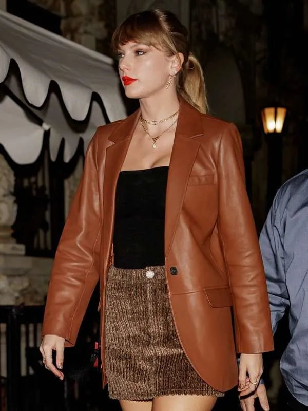 Taylor Swift Brown Leather Blazer