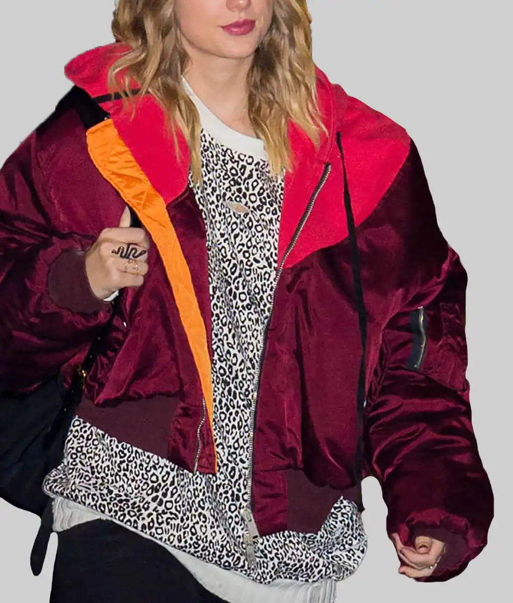 Taylor Swift Burgundy Bomber Jacket