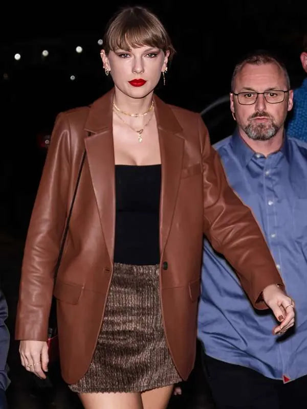 Taylor Swift Brown Leather Blazer