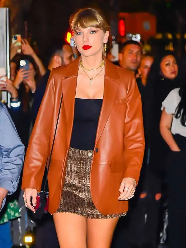 Taylor Swift Brown Leather Blazer