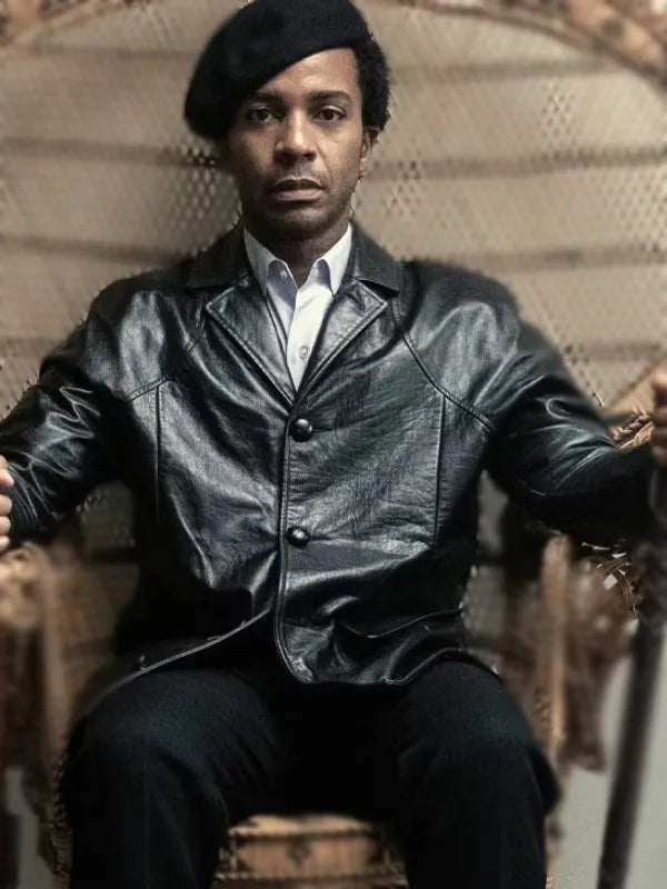 André Holland The Big Cigar 2024 Black Leather Coat