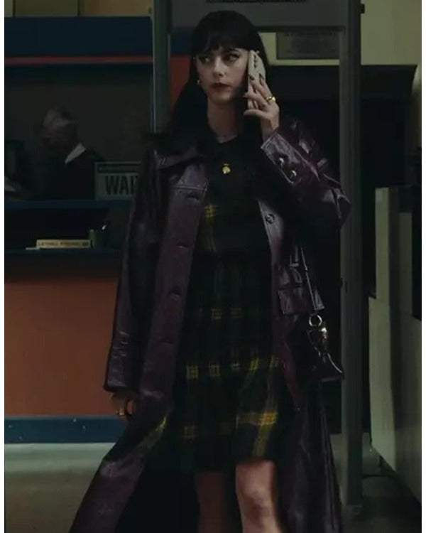 The Gentlemen 2024 Kaya Scodelario Burgundy Leather Coat