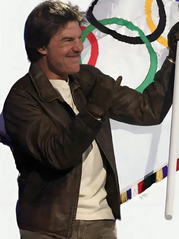 Tom Cruise 2024 Olympic Closing Ceremony Leather Jacket