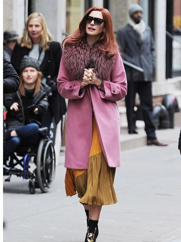 Modern Love Anne Hathaway Pink Shearling Coat