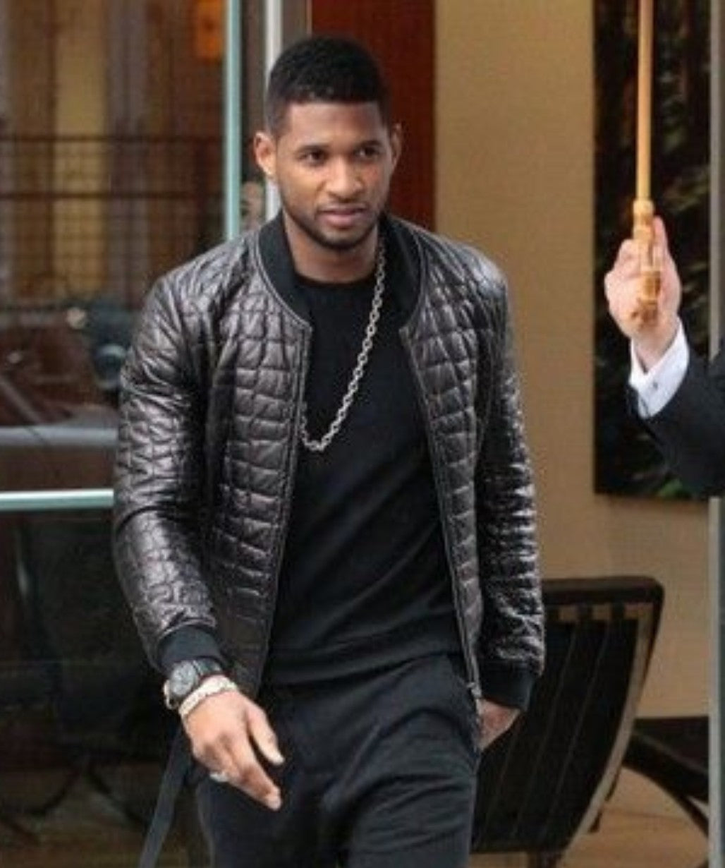 Usher Black Quilted Bomber Leather Jacket