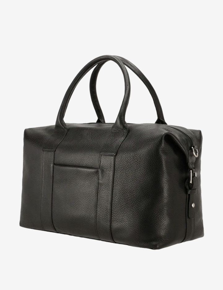 Textured Black Leather Duffel Bag